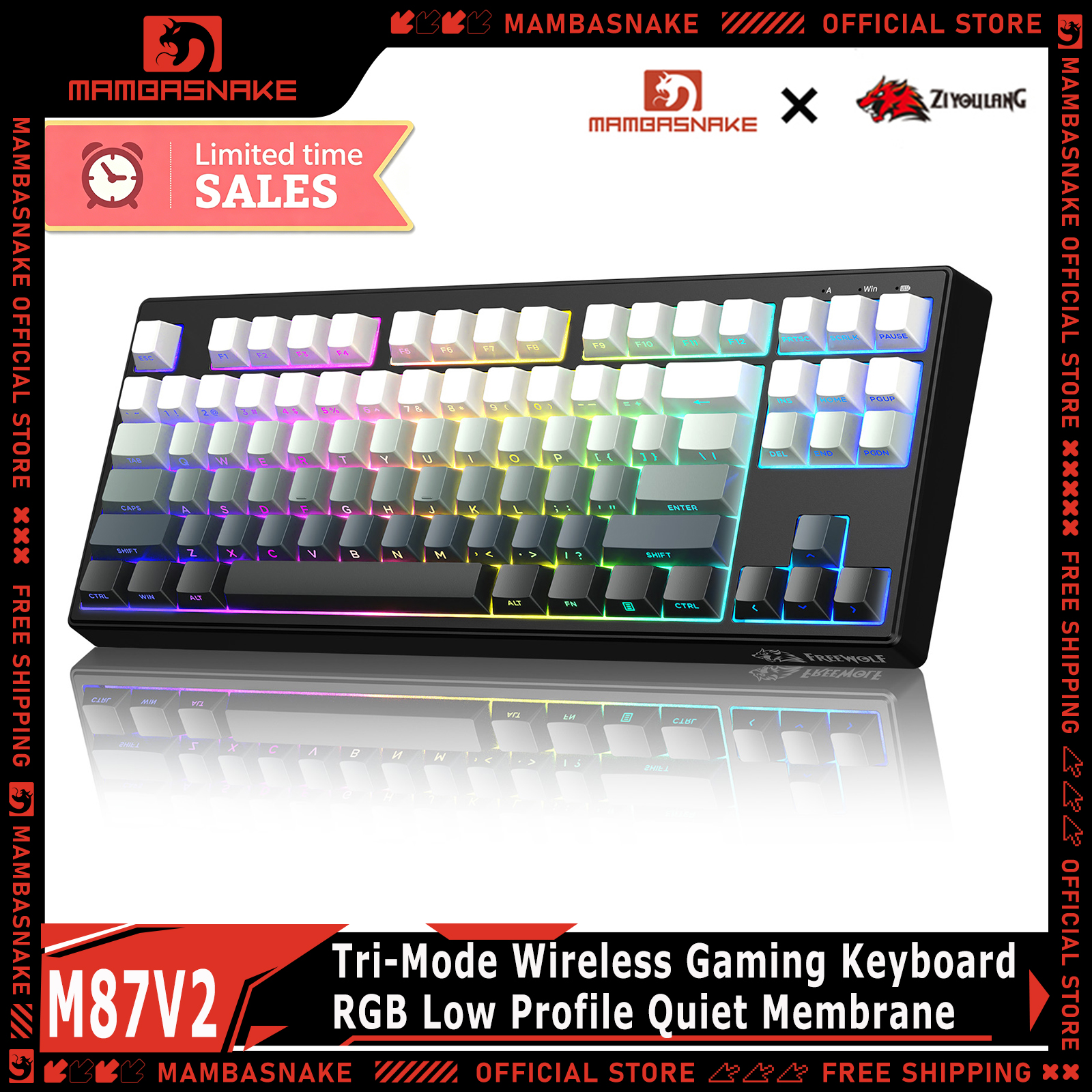 Gaming Keyboard That Is Quiet - ZIYOULANG M87V2 87 Keys Tri-Mode Wireless