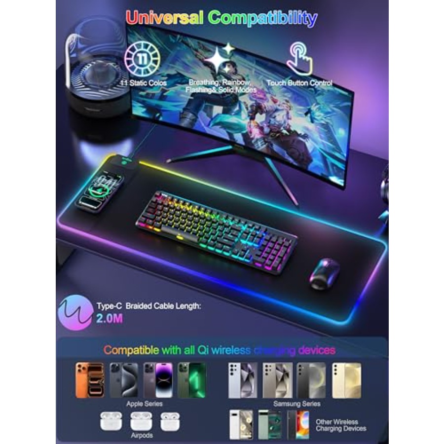 Mouse Pad with 15W Wireless Ch - Gaming Keyboard No Number Pad reseña y precio