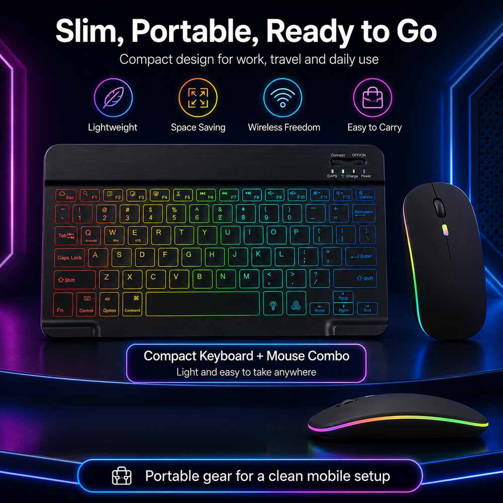 New Ultra Slim Portable 7 Colo - Gaming Keyboard Mouse Wireless reseña y precio