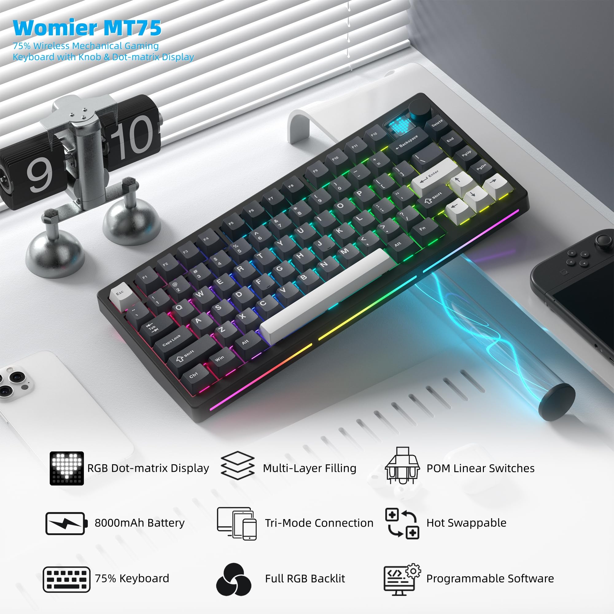 Womier MT75 Wireless Mechanica - Gaming Keyboard Thocky reseña y precio