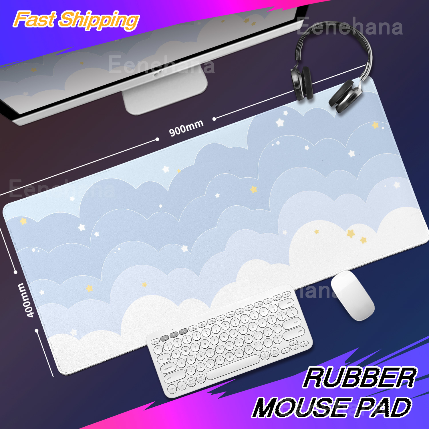 Light Blue Pink Clouds Desk Ma - Gaming Keyboard Blue reseña y precio