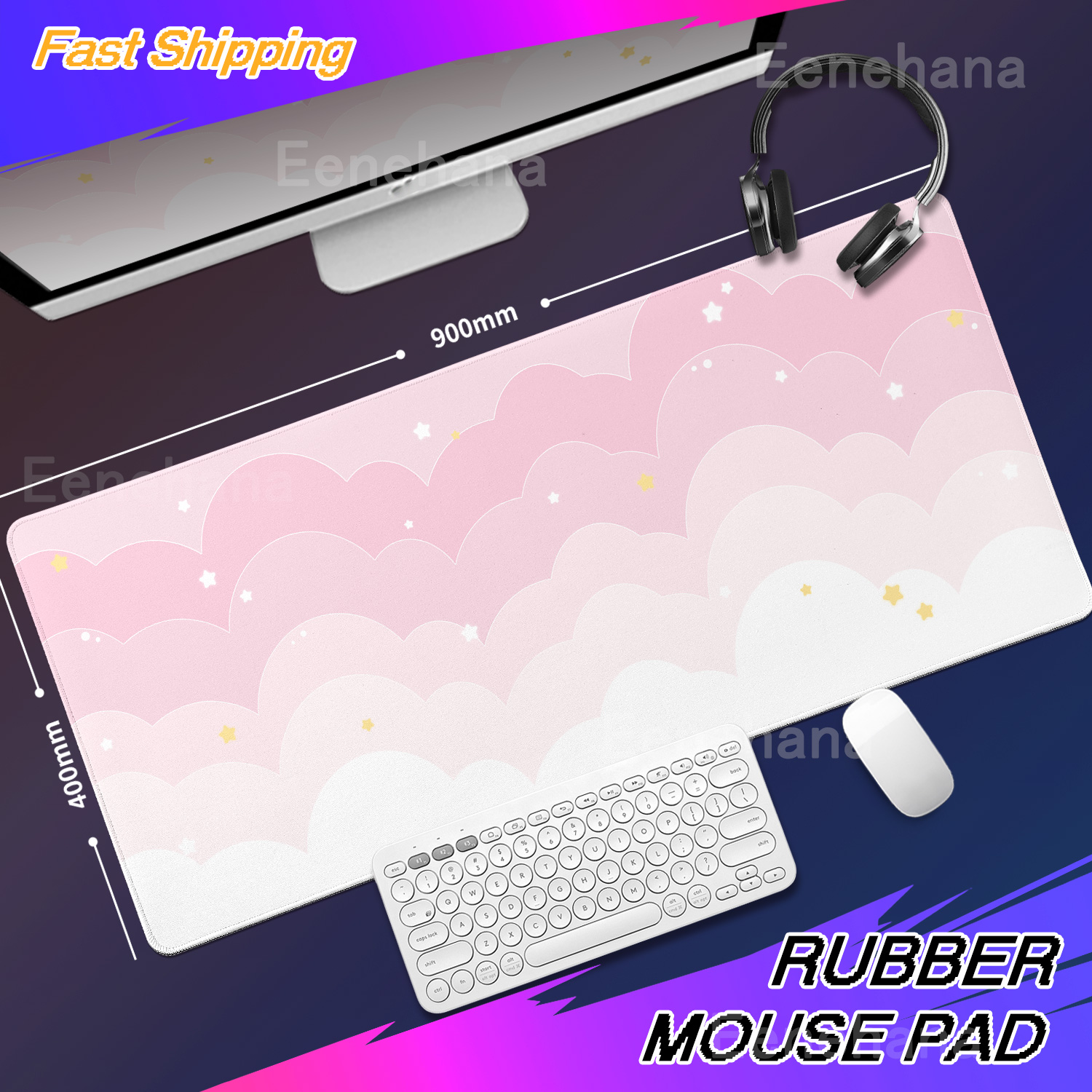 Light Blue Pink Clouds Desk Ma - Gaming Keyboard Blue reseña y precio